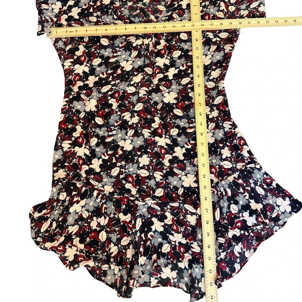 Veronica Beard Franklin Silk Floral V-Neck Ruffle Mini Dress Navy Burgundy 4